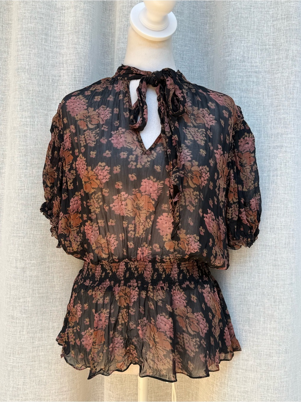 Polo Ralph Lauren floral pink black brown orange short sleeve blouse